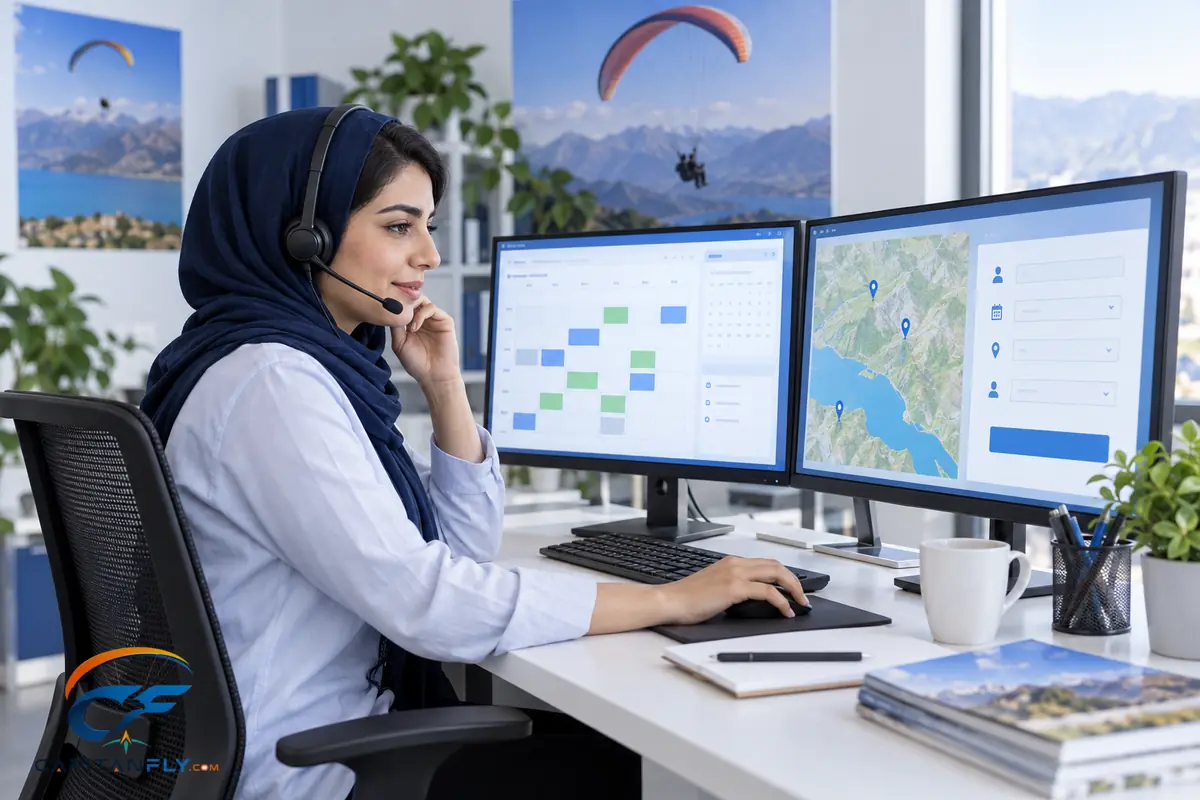 تماس هماهنگی پس از ثبت فرم تماس اپراتور برای هماهنگی نهایی رزرو پرواز تفریحی پاراگلایدر